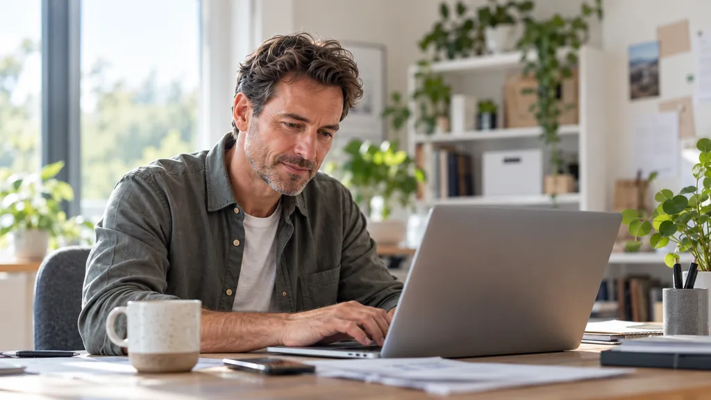 Selbstständiger erledigt seine Belege entspannt am Laptop